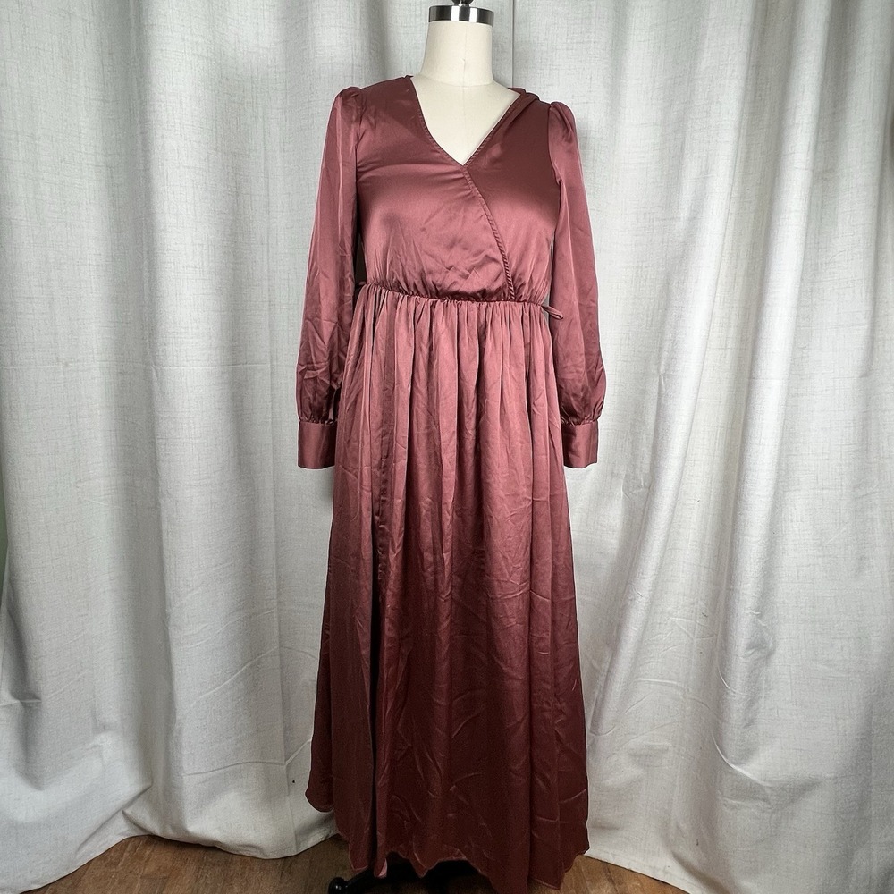 Baltic Born Jenna Maxi Dress Chiffon Dark Mauve Bridesmaid Faux Wrap Small READ